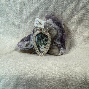 Handmade Sterling Silver Wire Wrapped Ocean Jasper Teardrop Gemstone Pendant